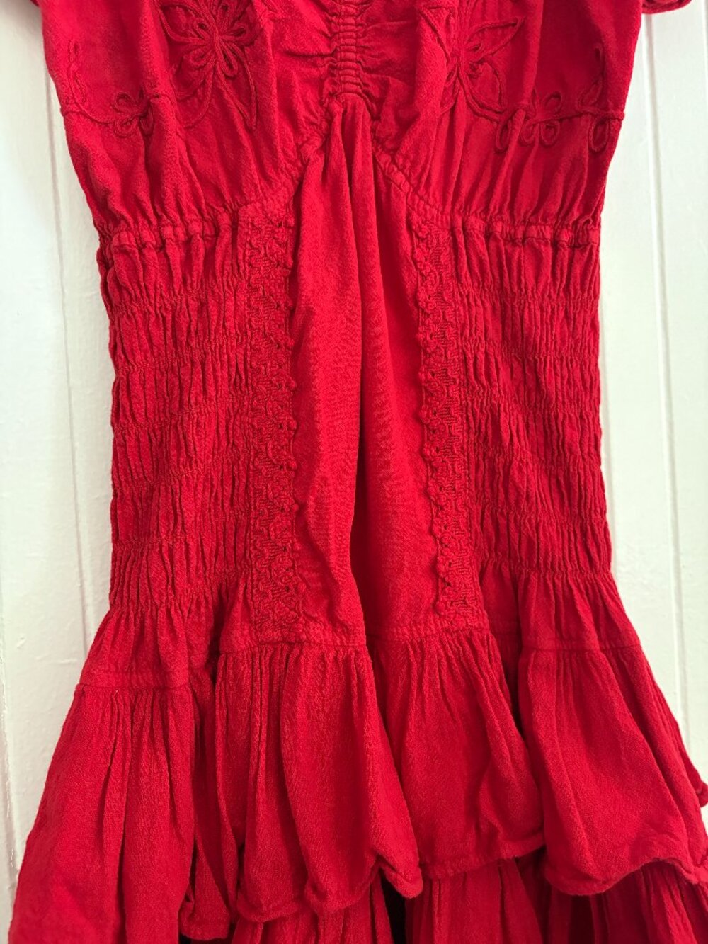 100% Cotton Smocked Peasant Mini Dress - Picture 7 of 16